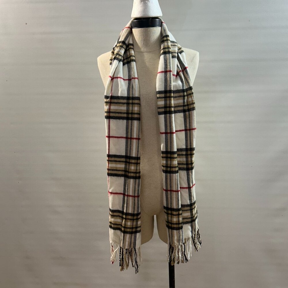 White Plaid Cotton Scarf
